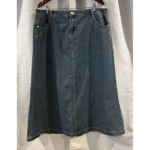 Y2K WAH JEANS Denim Maxi Skirt Embroidered Studded Size 18W Vintage Western Boho